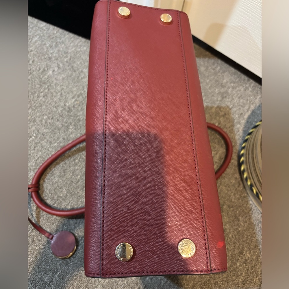 Michael Kors Dillon Large Saffiano Leather Satchel red burgundy leather purse - Picture 7 of 9
